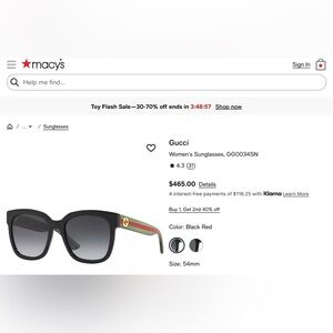 NWOT  Gucci Women's Black and Red Sunglasses